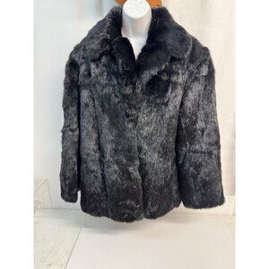 elan' Real Black Rabbit Fur Coat Plush sz.large